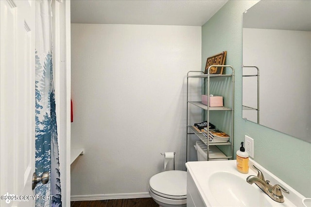 34540 Poppy Wood St, Soldotna, AK 99669 - bathroom with wood finished floors, vanity, and curtained shower