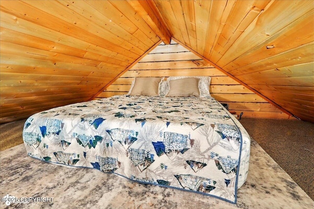 34540 Poppy Wood St, Soldotna, AK 99669 - bedroom featuring wood ceiling, carpet flooring, and wooden walls