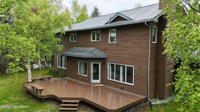 11840 Coughlan Way, Anchorage, AK 99516 - back of property featuring roof with shingles, a deck, a yard, and a chimney