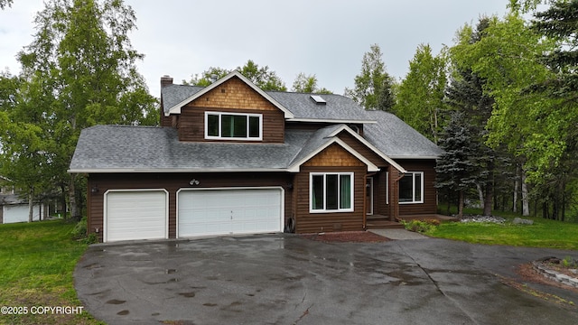 11840 Coughlan Way, Anchorage, AK 99516 - view of front of property featuring a shingled roof, a chimney, asphalt driveway, and an attached garage