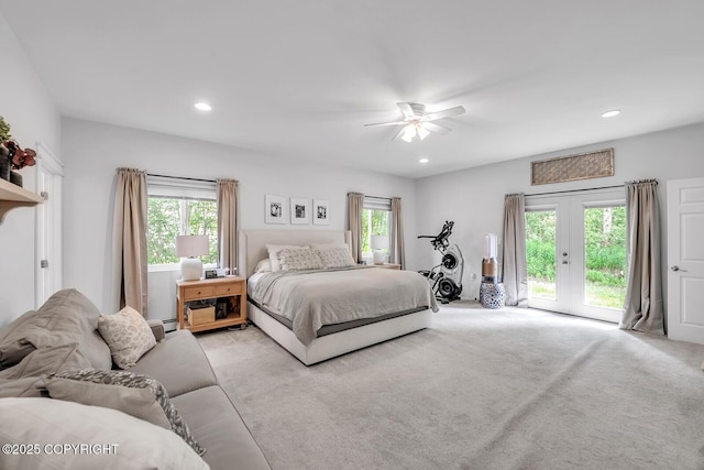 4850 N Riverstone Cir, Palmer, AK 99645 - carpeted bedroom featuring access to outside, recessed lighting, a ceiling fan, and a baseboard heating unit