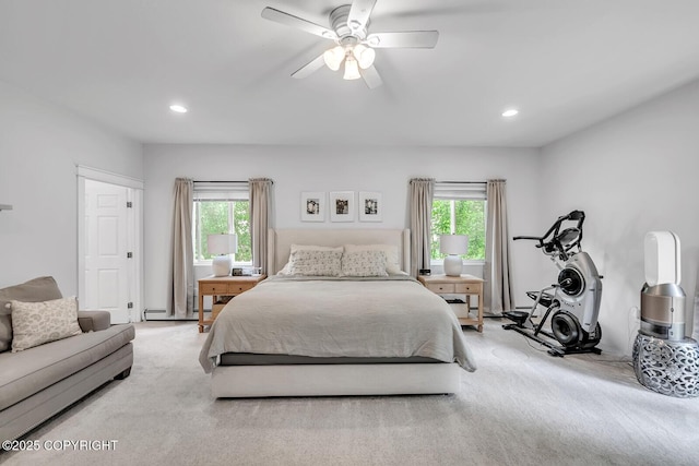 4850 N Riverstone Cir, Palmer, AK 99645 - carpeted bedroom featuring recessed lighting, a ceiling fan, and a baseboard radiator