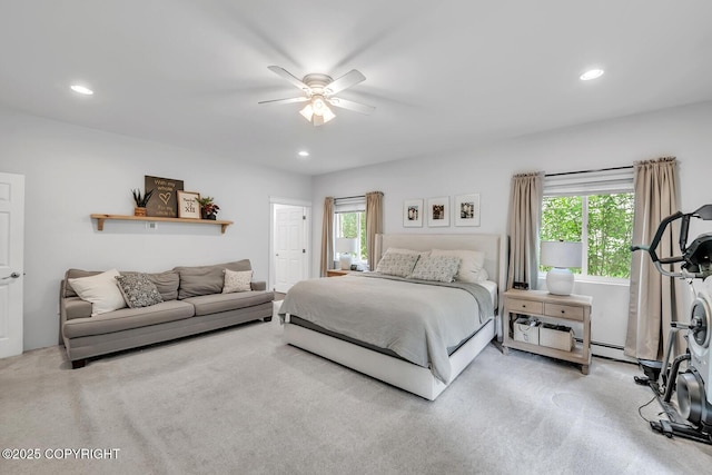 4850 N Riverstone Cir, Palmer, AK 99645 - bedroom featuring multiple windows, carpet, recessed lighting, and a ceiling fan
