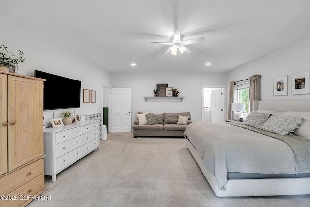 4850 N Riverstone Cir, Palmer, AK 99645 - bedroom with recessed lighting, light carpet, and a ceiling fan