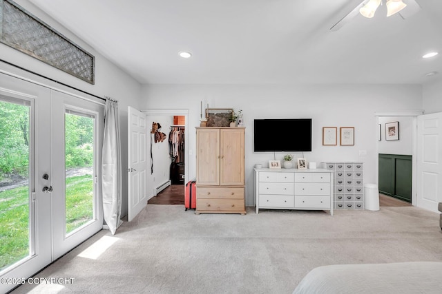 4850 N Riverstone Cir, Palmer, AK 99645 - bedroom featuring access to outside, light colored carpet, a spacious closet, french doors, and recessed lighting