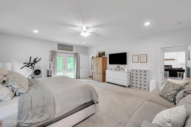 4850 N Riverstone Cir, Palmer, AK 99645 - bedroom featuring carpet floors, access to outside, recessed lighting, and a ceiling fan