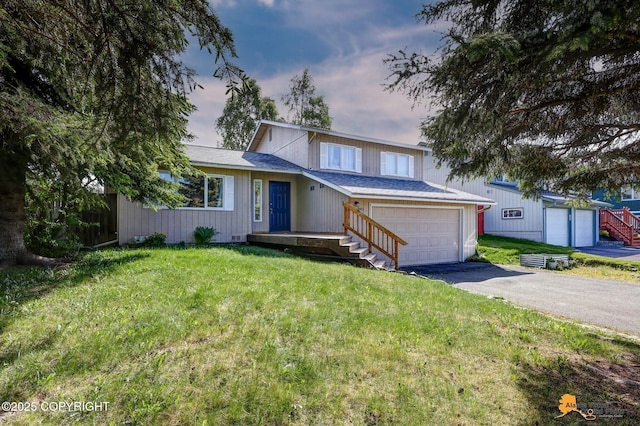 3040 Rosalind Loop, Anchorage, AK 99507 - view of front of home featuring driveway, a front lawn, and an attached garage