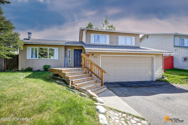 3040 Rosalind Loop, Anchorage, AK 99507 - tri-level home with a garage, driveway, and a shingled roof
