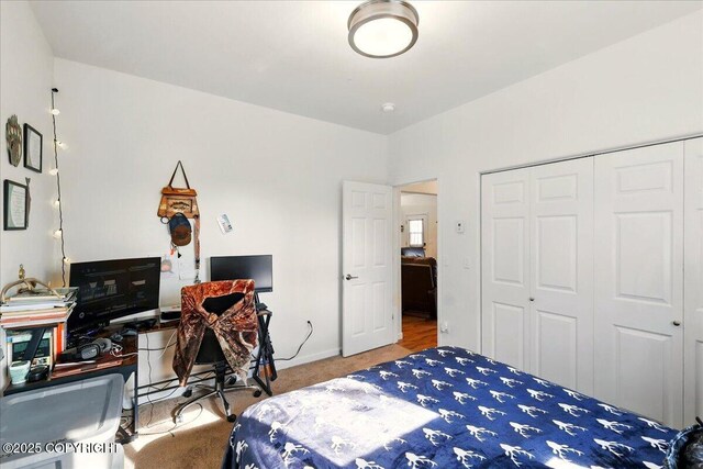 47974 Barney Ct, Soldotna, AK 99669 - bedroom with carpet floors, a closet, an office area, and baseboards