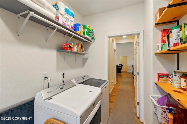 47974 Barney Ct, Soldotna, AK 99669 - laundry room featuring washer and clothes dryer and light wood-type flooring
