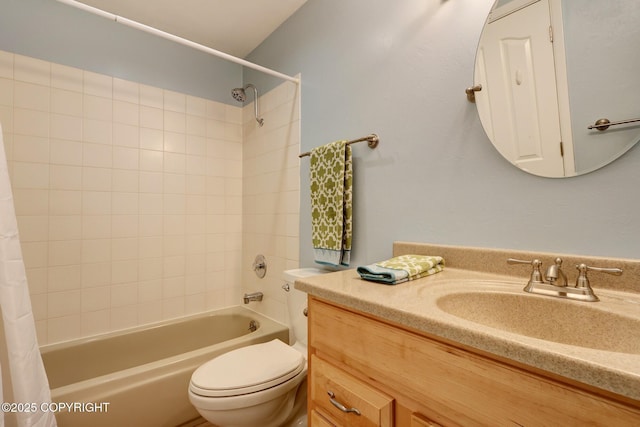 13521 Ebbtide Cir, Anchorage, AK 99516 - bathroom with shower / bathtub combination with curtain, vanity, and toilet
