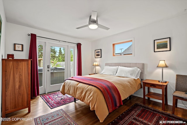 1310 G St, Anchorage, AK 99501 - bedroom with access to outside, wood finished floors, french doors, and a ceiling fan