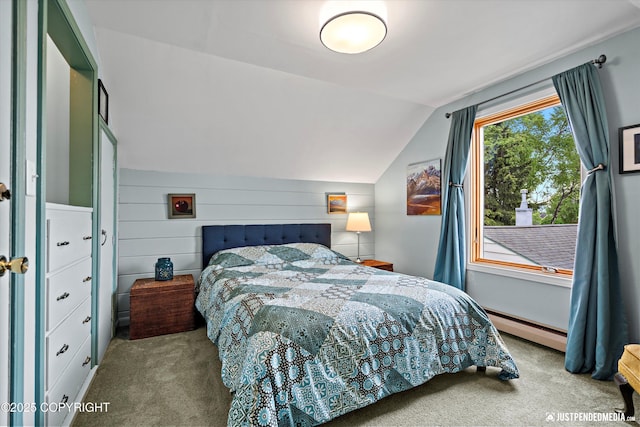 1310 G St, Anchorage, AK 99501 - bedroom with baseboard heating, carpet flooring, and lofted ceiling