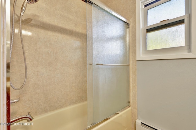 3370 Chaparral Cir, Anchorage, AK 99502 - bathroom with combined bath / shower with glass door and a baseboard heating unit