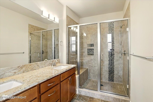 5846 Grand Teton Loop, Anchorage, AK 99502 - full bath with double vanity and a stall shower