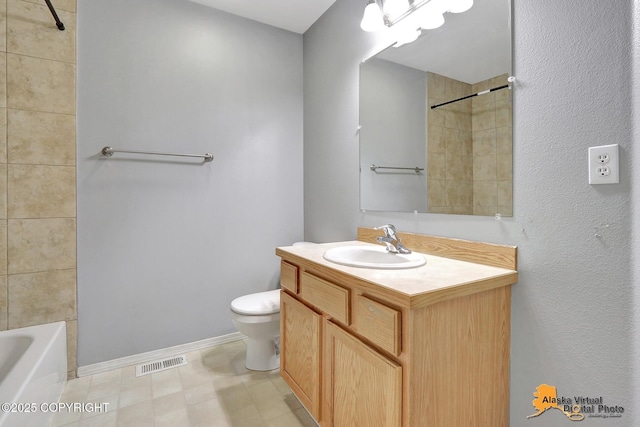 17480 Beaujolais Cir, Eagle River, AK 99577 - full bath featuring toilet, vanity, baseboards, and bathtub / shower combination