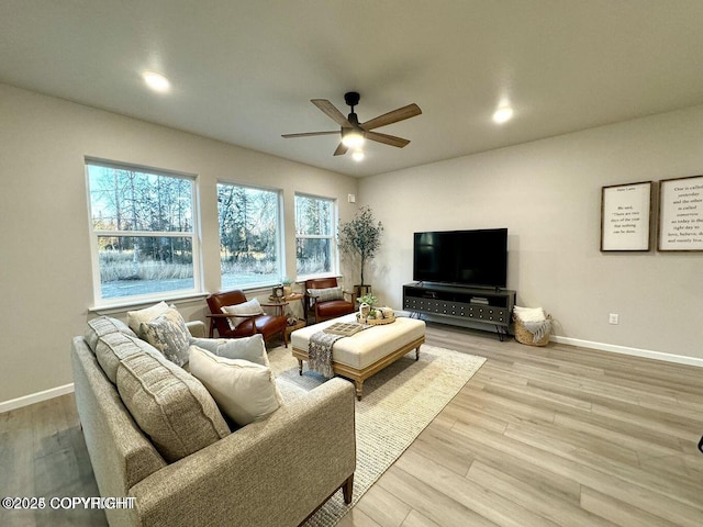680 Wortham Ave, Kenai, AK 99611 - living area with baseboards, light wood finished floors, ceiling fan, and recessed lighting