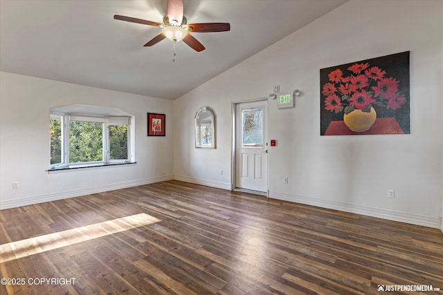 5322 S Big Lake Rd, Big Lake, AK 99652 - empty room with lofted ceiling, a ceiling fan, and hardwood / wood-style floors