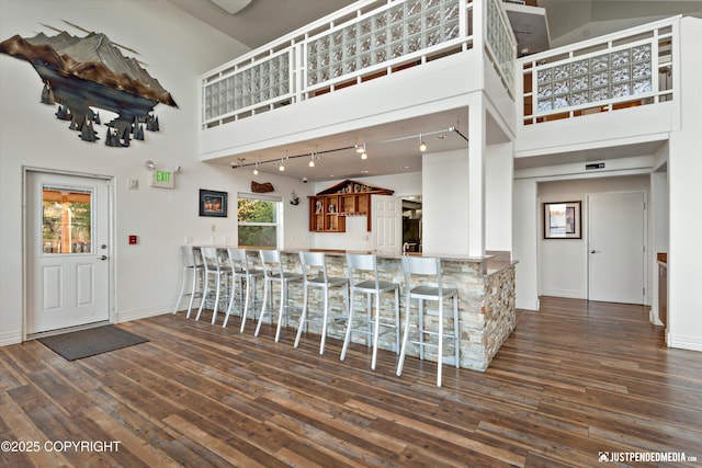 5322 S Big Lake Rd, Big Lake, AK 99652 - kitchen featuring rail lighting, a high ceiling, and wood finished floors