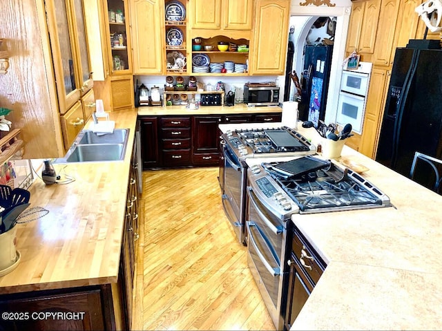 5411 Honeysuckle Ln, Wasilla, AK 99654 - kitchen with appliances with stainless steel finishes, light wood-type flooring, and open shelves