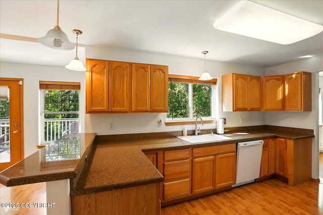 22030 Birch Creek Dr, Chugiak, AK 99567 - kitchen with white dishwasher, a sink, plenty of natural light, and a peninsula