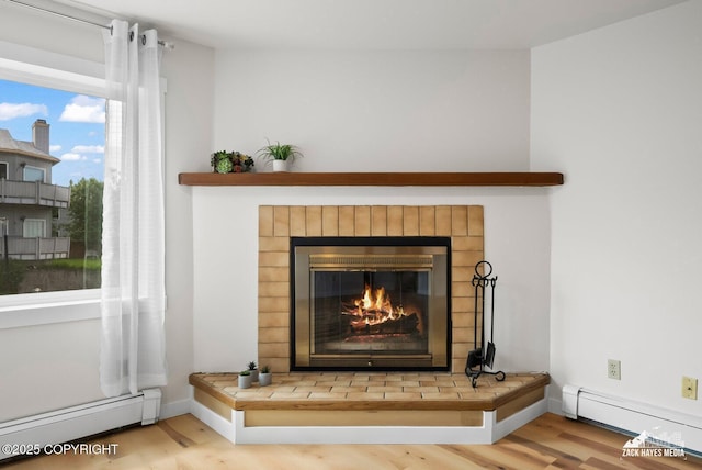 4109 Lynn Dr # 121, Anchorage, AK 99508 - detailed view of baseboard heating, wood finished floors, and a glass covered fireplace