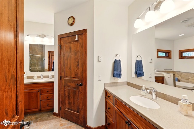 34952 Treeline Ave, Soldotna, AK 99669 - bathroom with a stall shower, vanity, and a tub to relax in