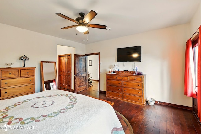 34952 Treeline Ave, Soldotna, AK 99669 - bedroom featuring dark wood-style floors and a ceiling fan