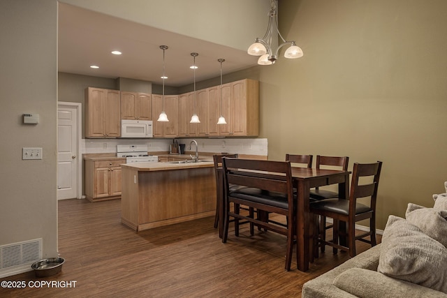 9650 E Forest Grove Cir # 10B, Palmer, AK 99645 - kitchen featuring white appliances, dark wood-style floors, light brown cabinetry, a sink, and recessed lighting