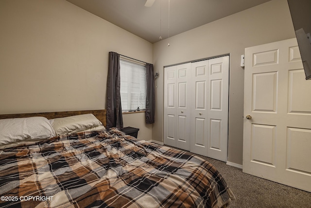 9650 E Forest Grove Cir # 10B, Palmer, AK 99645 - bedroom featuring dark colored carpet, a closet, baseboards, and a ceiling fan