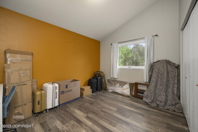 19113 Sarichef Loop, Eagle River, AK 99577 - bedroom with lofted ceiling and wood finished floors