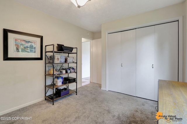218 Deerfield Dr, Anchorage, AK 99515 - bedroom featuring a closet, carpet, baseboards, and a textured ceiling