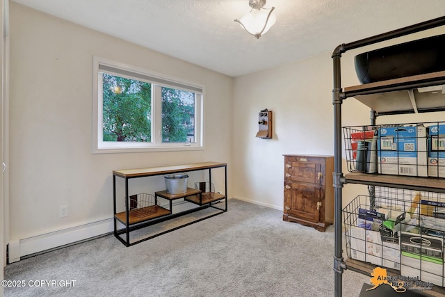 218 Deerfield Dr, Anchorage, AK 99515 - carpeted bedroom with a baseboard radiator, a textured ceiling, and baseboards