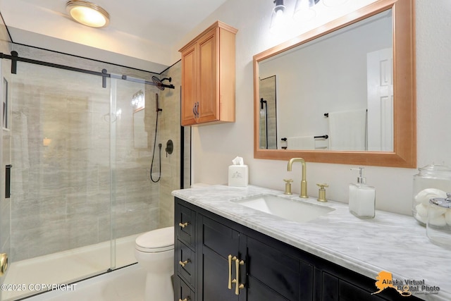 218 Deerfield Dr, Anchorage, AK 99515 - full bath featuring vanity, a shower stall, and toilet