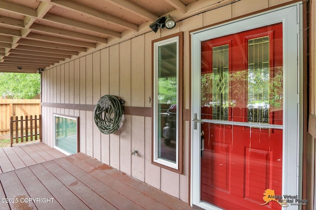 218 Deerfield Dr, Anchorage, AK 99515 - view of exterior entry with a deck