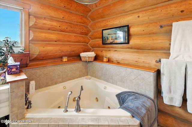 22325 Sterling Hwy, Ninilchik, AK 99639 - bathroom with a whirlpool tub and rustic walls