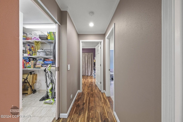 4745 Manytell Ave, Anchorage, AK 99516 - corridor featuring crown molding, wood finished floors, and baseboards
