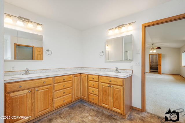 118 S Vickie Cir, Palmer, AK 99645 - full bathroom with double vanity, ceiling fan, and vaulted ceiling