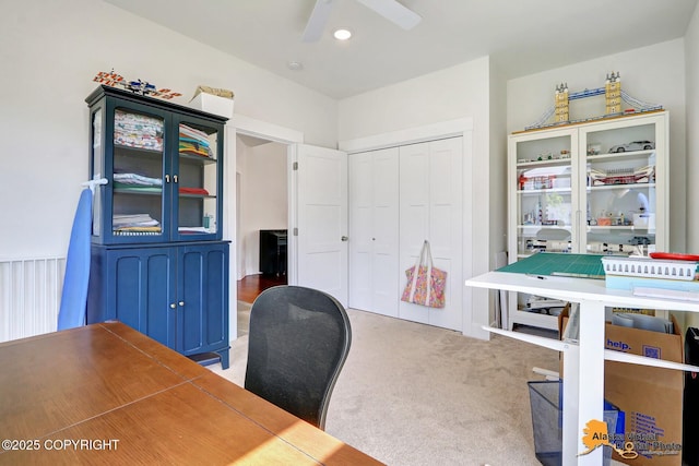 5466 Sandhill Loop, Anchorage, AK 99502 - carpeted home office featuring ceiling fan and recessed lighting