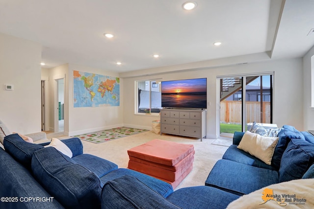5466 Sandhill Loop, Anchorage, AK 99502 - living room featuring carpet flooring, recessed lighting, and baseboards
