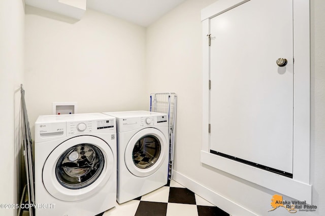 5466 Sandhill Loop, Anchorage, AK 99502 - laundry area featuring washing machine and clothes dryer and tile patterned floors