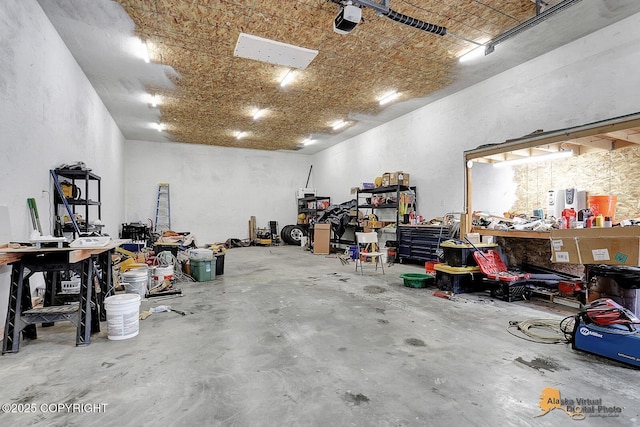 8825 W Mcquire Ln, Wasilla, AK 99623 - garage featuring a workshop area and a garage door opener
