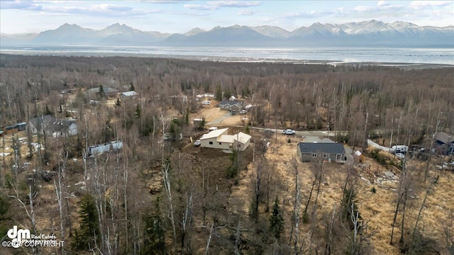 8328 S Ira Dr, Wasilla, AK 99623 - aerial view of property and surrounding area featuring a forest and a mountain backdrop