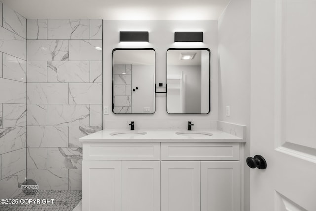 8328 S Ira Dr, Wasilla, AK 99623 - bathroom with walk in shower and double vanity