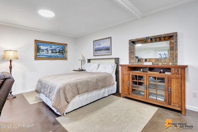 17132 Carl St, Anchorage, AK 99516 - bedroom featuring finished concrete flooring, baseboards, and crown molding