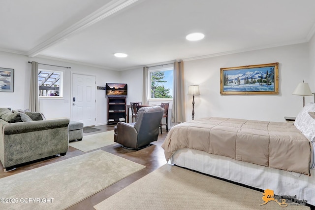 17132 Carl St, Anchorage, AK 99516 - bedroom with crown molding, recessed lighting, and beamed ceiling