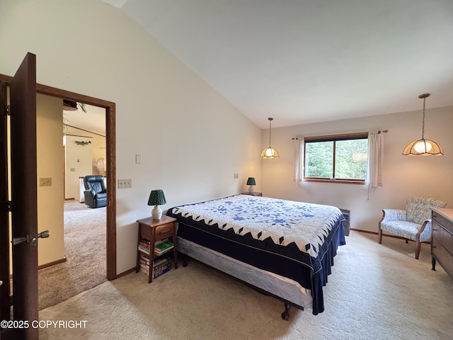 34008 Orlander Ave, Seward, AK 99664 - bedroom with light colored carpet, vaulted ceiling, and baseboards