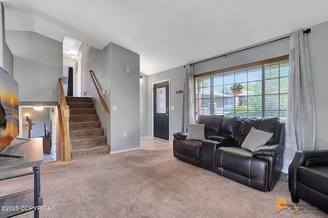 962 S Rebecca Dr, Palmer, AK 99645 - carpeted living area with stairway and baseboards