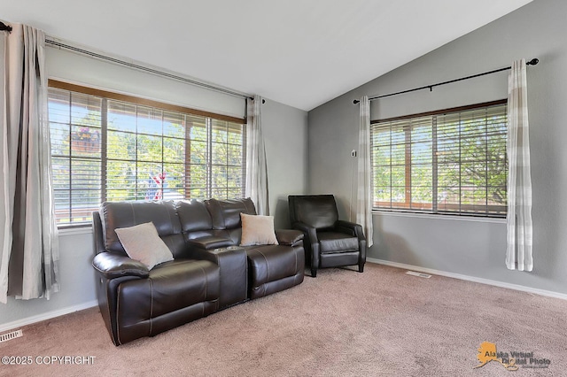 962 S Rebecca Dr, Palmer, AK 99645 - living area with healthy amount of natural light, vaulted ceiling, and carpet