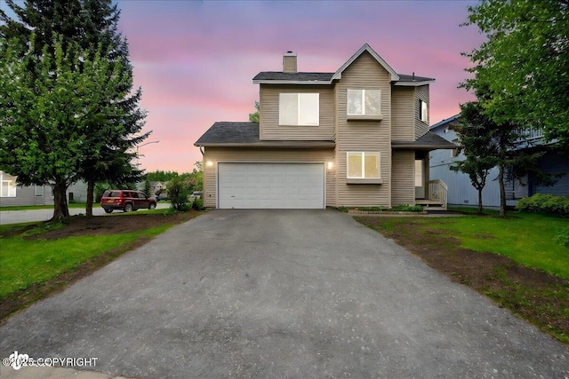 10270 Sextant Cir, Anchorage, AK 99515 - traditional-style house with a garage, driveway, and a chimney
